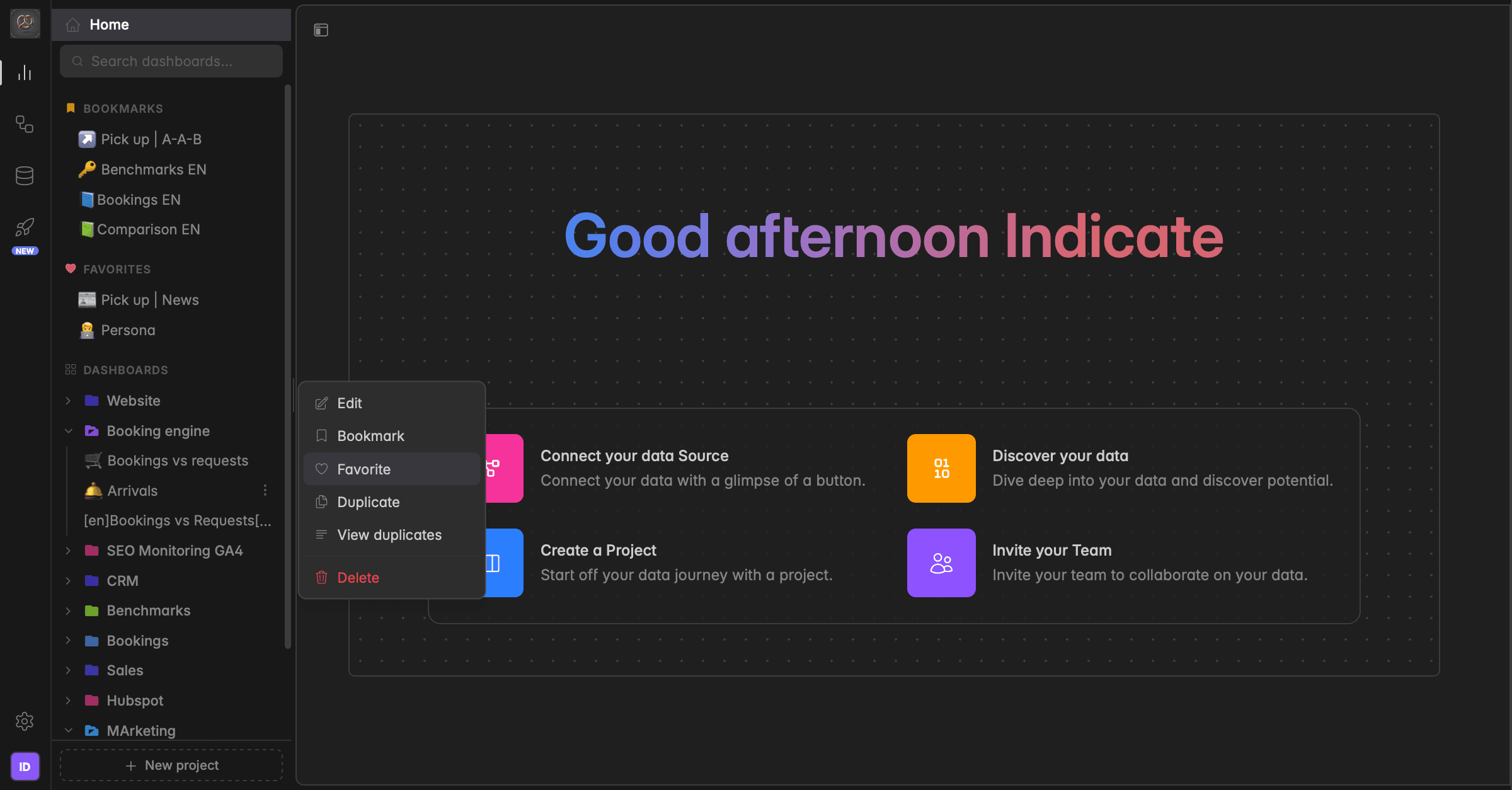 Favorite a dashboard